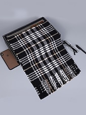 levne Pánské kravaty a motýlky-Pánská vánoční kostkovaná šála – stylová polyesterová šála s třásněmi – dostupná v několika barvách – teplý sváteční doplněk pro muže