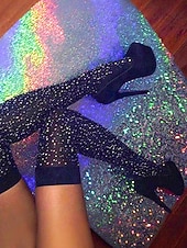 Χαμηλού Κόστους Γυναικείες κάλτσες-Γυναικείες κάλτσες μέχρι τους μηρούς με διακόσμηση στρας, λαμπερά ελαστικά καλσόν για γιορτές και πάρτι