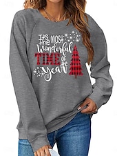 economico Felpe con cappuccio e felpe natalizie-Felpa da donna di Natale Albero di Natale Fiocco di neve Stampa grafica Lettera Casual Maniche lunghe Collo rotondo Top regolari Casual Stampa delle festività Nero Rosa Rosso Verde Grigio Autunno