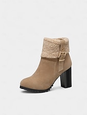 رخيصةأون أحذية الموضة-حذاء نسائي بكعب من الجلد المدبوغ باللون الأخضر مع أطراف من الفرو الصناعي، كعب سميك عصري، مثالي لقضاء العطلات الشتوية وحفلات الكريسماس والمناسبات الاحتفالية