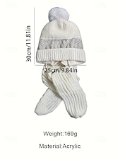 billige Damehatter-Dame vinterstrikklue-skjerfsett med pompong, fleecefôret 2-i-1-lue og halsvarmer, koselig og varmt utendørstilbehør for kaldt vær og julegaver