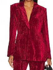 voordelige Blazers &amp; Kostuums-Dames Blazer Fluwelen blazers Comfortabel Zak Knop Modieus Effen Formeel Buiten Normaal Strijkijzer Normale pasvorm Lange mouw bovenkleding Zwart Wit Wijn Herfst Winter