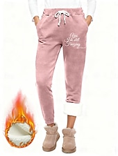 tanie spodnie proste-Damskie Spodnie polarowe Spodnie Moda Podstawowy Codzienny Pełna długość Wysoka talia Litera Ściągana na sznurek Kieszeń Elastyczny pas Keep Warm Odporność na wiatr Wygodne Elastyczny Urlop Ulica