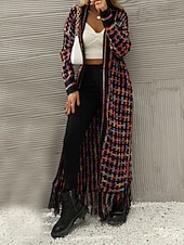 economico Cardigan Aperto-Per donna Felpa Cardigan Elegante Moda Streetwear Plaid A Coste Aperto davanti Nappa Lavorato a maglia Manica Lunga Top lunghi Maglia All&#039;aperto Quotidiano Weekend Nero Giallo Primavera Autunno