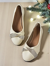 economico Ballerine da donna-ballerine con zeppa bordeaux da donna con fiocco: stile casual per le feste, comode ed eleganti per le feste di Natale e gli eventi festivi