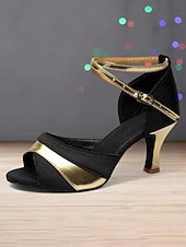cheap Latin Shoes-Women's Black and Red Professional Latin Dance Shoes, Strappy Open-Toe Ballroom Heels, Elegant Performance &amp; Practice Shoes for Salsa and Tango Dancers