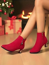 Botines de ante rojo para mujer con cremallera y tacón metálico: elegantes y con estilo, perfectos para Navidad, fiestas y uso diario. abordables Zapatos de Navidad para Mujeres-Botines de ante rojo para mujer con cremallera y tacón metálico: elegantes y con estilo, perfectos para Navidad, fiestas y uso diario.