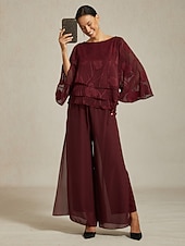 Недорогие Нарядные топы-Жен. Кружевная рубашка Блуза Нарядные Топы Топы из шифона Сплошной цвет Цветочный принт Элегантный стиль Стиль На каждый день Рукав до локтя Рукава-крылышки Вырез лодочкой Обычные топы