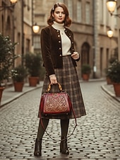 olcso Kézitáskák és bevásárlótáskák-női műbőr kézitáska, vintage dombornyomott válltáska bambusz fogantyúval, elegáns keresztpántos táska hölgyek partijára, munkába és mindennapi használatra