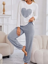 billige Valentinsdagen Søvn &amp; Lounge-Damepyjamas Loungewear Pyjamasett Varm Aktiv Motetrend Bukse Hjemmefest Langermet Crew Neck Rosa Rød Lilla Grå Vår Høst Vinter