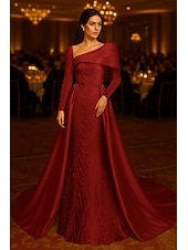 cheap Ball Gown Evening Dresses-A-Line Floor Length Beaded Eembroidered Formal Dresses Mother of the Bride Dress Evening Gown Ball Gown with Overskirt Formal Dress Elegant Silky Long Sleeve Shirt Collar Wedding Formal Satin Sequined