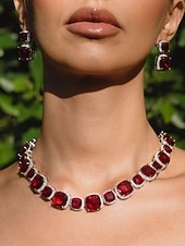 Недорогие Женское ожерелье-Женский комплект украшений из красного кристалла — элегантное ожерелье со стразами и серьги-подвески для рождественской вечеринки, праздничного торжества или вечернего банкета.