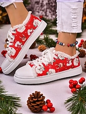 ieftine Pantofi de Crăciun pentru femei-Teniși de damă cu imprimeu de Moș Crăciun și căptușeală plușată - stil confortabil de sărbătoare, perfecți pentru ținute casual de Crăciun și sărbători festive