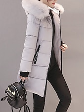 preiswerte Steppjacken-Damen Wintermantel Daunenjacke Warm Bequem Reißverschluss Tasche Lässig Einfarbig Urlaub Alltagskleidung Ausgehen Wochenende Lang Mit Kapuze Normale Passform Langarm Oberbekleidung Schwarz Weiß Rosa