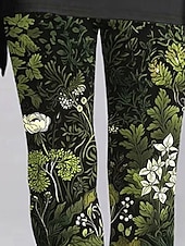 cheap Graphic Leggings-Women's Leggings Cozy Leggings Vintage Fashion Streetwear Full Length High WaistPantsUgly Christmas Floral Graphic Printing Fleece Thermal Warm Comfy Stretchy Outdoor Casual Daily Green Fall Winter
