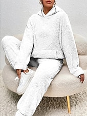  Dam Pyjamas set Ledigt Komfort Ren färg Elastisk midja T-shirt Byxa Hem Dagligen Långärmad Rund hals Svart Vit Rodnande Rosa Blå Beige Vår Höst Vinter Normal