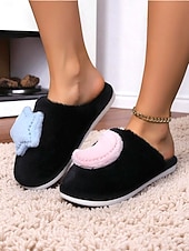 cheap Women's Slippers &amp; Flip-Flops-Women's White Plush Indoor Slippers with Star and MoonDecoration, Soft Warm Fleece Lining, Cute Cozy House Shoes for Winter Bedroom &amp; Home Wear