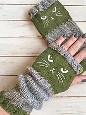 Недорогие Перчатки-Жен. 1 пара Без пальцев / Вязаные перчатки Уличный стиль / На открытом воздухе Перчатки - С принтом С принтом