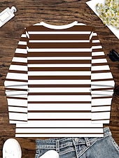 Χαμηλού Κόστους Τι-shirt με ρίγες και γεωμετρικά σχέδια-Γυναικεία Μπλουζάκι Στάμπα Ombre Γραφική Γεωμετρικό Βίντατζ Μοντέρνα Στυλάτο Μακρυμάνικο Στρογγυλή Ψηλή Λαιμόκοψη Στρογγυλή Λαιμόκοψη Κανονικά μπλουζάκια Καθημερινά Σαββατοκύριακο Καφέ