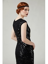  Roaring 20s 1920s Knee Length Flapper Dress Cap Sleeves The Great Gatsby Sequins Fringe Scoop Neck Fancy Dress Women's Christmas Carnival speakeasy Masquerade Retro Theme Party Adults' Dress