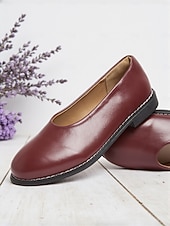 cheap Women&#039;s Flats-Women&#039;s Burgundy Faux Leather Round Toe Flats with Low Heel, Comfortable Casual Dress Shoes for Work, Office &amp; Everyday Wear