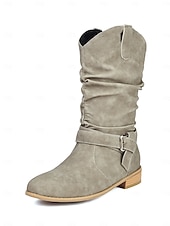 abordables Botas holgadas-Botas holgadas de mujer en marrón oscuro con hebilla: botines informales de tacón bajo para uso diario.