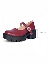 baratos Sapatos Mary Jane-Sapatos plataforma mary jane femininos bordô com tira de fivela, sola grossa, estilo casual e chique para inverno, natal e uso diário