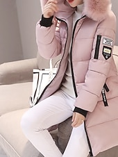 preiswerte Steppjacken-Damen Wintermantel Daunenjacke Warm Bequem Reißverschluss Tasche Lässig Einfarbig Urlaub Alltagskleidung Ausgehen Wochenende Lang Mit Kapuze Normale Passform Langarm Oberbekleidung Schwarz Weiß Rosa