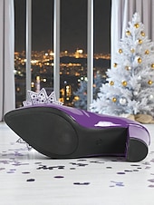 halpa Avokkaat paksulla korolla-naisten violetit lakkanahkaiset lohkokorkoiset avokkaat, tyylikkäät pyöreäkärkiset pukukengät rusetilla muodollisiin tilaisuuksiin &amp;toimistovaatteet