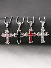 Недорогие Мужские украшения-Мужское рождественское ожерелье-крест из сплава, разноцветное, с искрящимся кристаллом, стильный аксессуар для праздничных вечеринок и повседневной носки