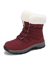 abordables Botas de nieve e invierno-Botas de nieve impermeables con cordones y forro de piel cálida para mujer, botines de invierno antideslizantes para senderismo al aire libre, calzado acogedor y aislante para clima frío