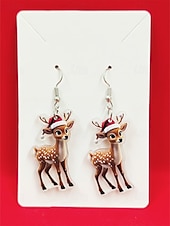 levne Dámská náušnice-Dámské vánoční dárkové akrylové náušnice se sobami, roztomilý sváteční design se santovou čepicí, zábavný sváteční doplněk na večírky a setkání.