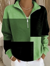preiswerte Streifen- und geometrische Kapuzenpullover-Damen Pullover Sweatshirt Geometrisch Lässig Langarm Halber Reißverschluss Normale Oberteile Lässig Alltagskleidung Sport Blau Purpur Grün Herbst Winter