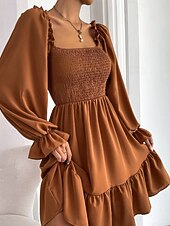 Damen Minikleid Schößchen Kleider Gerafftes Kleid Modern Outdoor Ferien Ausgehen Normale Passform Einfach Langarm Quadrathals Schwarz Wein Armeegrün Leicht Braun Frühling Herbst preiswerte abendkleider-Damen Minikleid Schößchen Kleider Gerafftes Kleid Modern Outdoor Ferien Ausgehen Normale Passform Einfach Langarm Quadrathals Schwarz Wein Armeegrün Leicht Braun Frühling Herbst