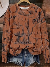 billige Kunst og design topper-Dame Gensere Grafisk Geometrisk Fritid Langermet Crew-hals Vanlige topper Gate Hverdag Avslappet Lapper Brun Kakifarget Høst Vinter