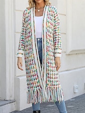 economico Cardigan Aperto-Per donna Felpa Cardigan Elegante Moda Streetwear Plaid A Coste Aperto davanti Nappa Lavorato a maglia Manica Lunga Top lunghi Maglia All&#039;aperto Quotidiano Weekend Nero Giallo Primavera Autunno