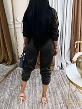 Χαμηλού Κόστους ολόσωμη φόρμα διακοπών-Γυναικεία Φόρμες Ενεργό Συμπαγές Χρώμα Μακρυμάνικο Παντελόνια με τσέπες Κολάρο Πουκαμίσου Φερμουάρ Τσέπη Διακοπές Καθημερινά Κανονικό Μαύρο Πράσινο Χακί Θαλασσί Φθινόπωρο