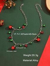 tanie Naszyjnik damski-damski świąteczny naszyjnik ze stopu z czerwonymi i zielonymi dzwoneczkami, ozdobą w kształcie płatka śniegu, idealny do świątecznej mody i jako prezent