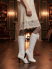 tanie Wiktoriański i Edwardiański-Damskie czerwone koronkowe wiktoriańskie kozaki do kolan, buty na obcasie w stylu gotyckim z lat 20. XX wieku, idealne na imprezy w stylu Wielkiego Gatsby'ego, cosplay i oficjalne wydarzenia