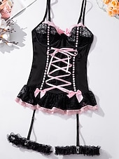 billiga Sovtoppar och underdelar till dam-Dam Sexiga underkläder Sexiga kroppar Spets Öppen ryggNightwearPolyester Semester Hem Dagligen Solid färg Mode söt stil Svart Vit Rodnande Rosa Marinblå Blå Vår &amp; sommar Höst vinter