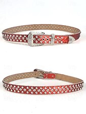 levne Dámský pásek-Dámský vánoční třpytivý pásek – umělá kůže s křišťálovými cvočky a stříbrnou přezkou, slavnostní červený design, ideální pro sváteční outfity