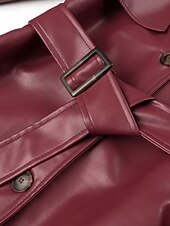 billiga Jackor i konstläder-Dam Imitationsläderjacka Trenchcoat Håller värmen Bekväm Ficka Knappar Mode Slät Formell Utomhus Semester Ledigt Lång Nedvikt Normal Långärmad Ytterkläder Svart Mörkröd Höst Vinter