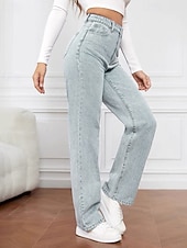 billige brede ben og høy midje-Dame Jeans kinesisk Rett Ferie Årgang Gatemote Full lengde Middels midje عادي Lomme Elastisk midje Bekvem Uelastisk Mikroelastisk utendørs Gate Daglig Svart Grå Marine Svart Hvit Høst Vinter Normal