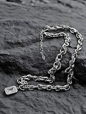 Χαμηλού Κόστους Ανδρικά κοσμήματα-Ανδρικό χριστουγεννιάτικο κολιέ από τιτάνιο και ατσάλι με ορθογώνιο μενταγιόν, μοντέρνα κοσμήματα με αλυσίδα για εορταστικά πάρτι και δώρα