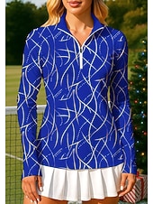 baratos Camisa Feminina-Mulheres Geométrica Arte abstrata Moletom Polo Tops Camisa Camisa Esportiva Manga Longa Imprimir Quarter Zip Pullover UPF50+ Resistente a UV Proteção UV Elástico Respirável Voleibal Tênis Golfe