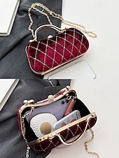 tanie Torby na ramię-Damska aksamitna pikowana wieczorowa torebka z diamentowymi akcentami – elegancka torebka na ramię na świąteczne przyjęcia, spotkania i specjalne okazje