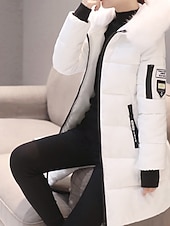 preiswerte Steppjacken-Damen Wintermantel Daunenjacke Warm Bequem Reißverschluss Tasche Lässig Einfarbig Urlaub Alltagskleidung Ausgehen Wochenende Lang Mit Kapuze Normale Passform Langarm Oberbekleidung Schwarz Weiß Rosa
