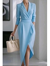 preiswerte Abschlusskleider-Halloween Damen Midikleid Wickelkleid Figurbetontes Kleid Elegant Urlaub Lässig Schmale Passform Einfach Langarm V Ausschnitt Weiß Rosa Blau Frühling Herbst Winter
