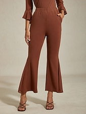 baratos Calça-calças femininas marrom café butterflex modal boca de sino chiffon whisperflow painéis transparentes perna larga cintura elástica trabalho diário férias primavera outono verão