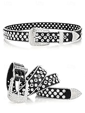 levne Dámský pásek-Dámský vánoční třpytivý pásek – umělá kůže s křišťálovými cvočky a stříbrnou přezkou, slavnostní červený design, ideální pro sváteční outfity